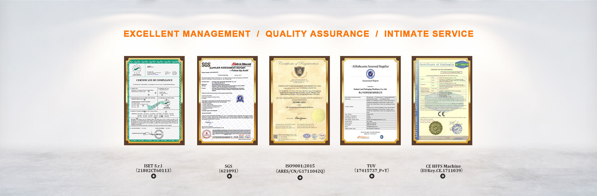 Packing machine certificate