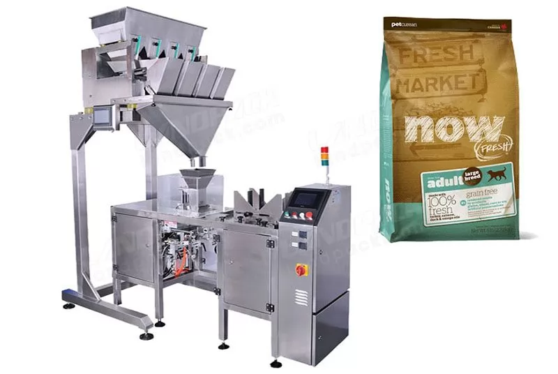 Automatic Pet Food Pre Made Pouch Packing Machine With 4 Head Linear Weigher