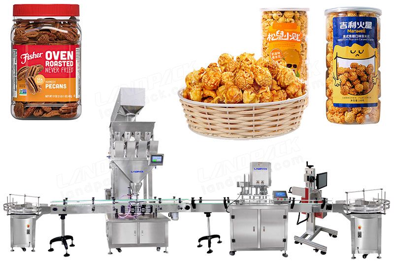 Automatic Popcorn Bottle Weighing Filling Capping and Labeling Line