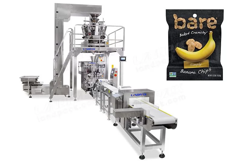 Snacks Pouch Packing Machine With Labeling Machine Metal Detector And Weight Selection Scale