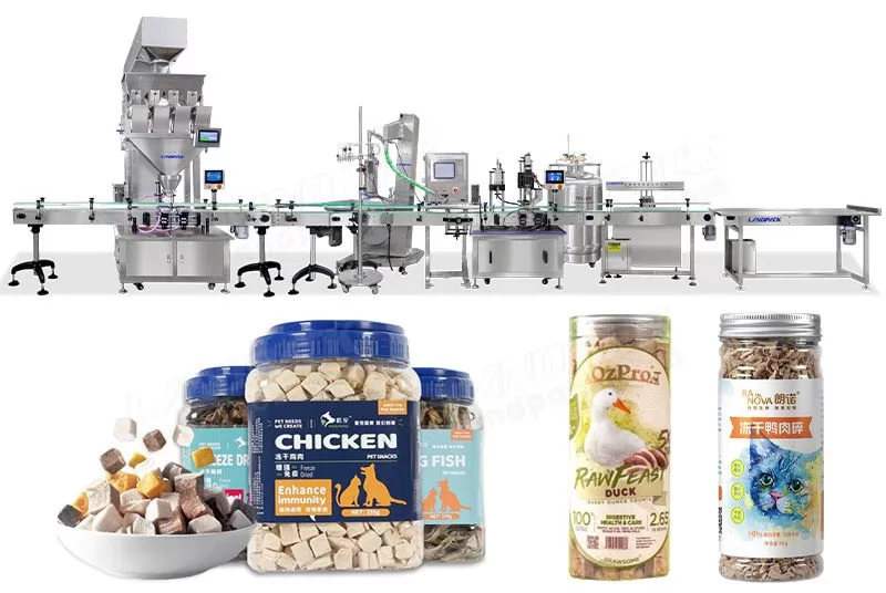 Automatic Pet Food Bottles Weighing Filling Capping and Labeling Lines
