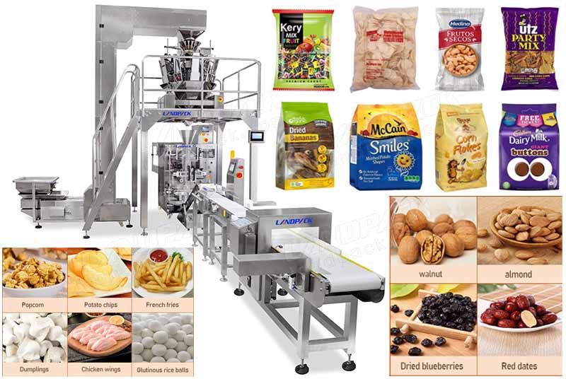 Automatic Pouch Packing System With Labeling Machine Metal Detector And Weight Selection Scale