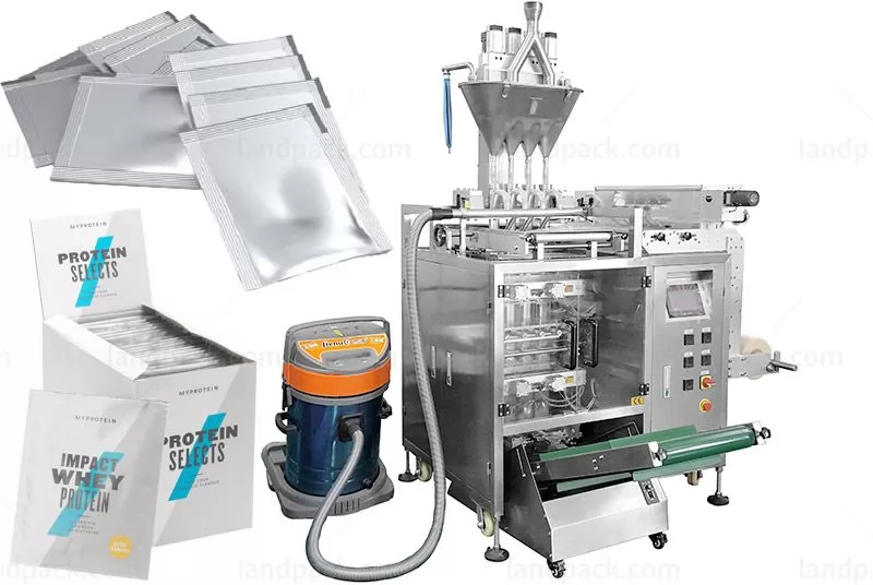 Multi Lane Collagen Protein Powder 3/ 4 Side Sealing Bag Packing Machine Connectable Cartoning Machine