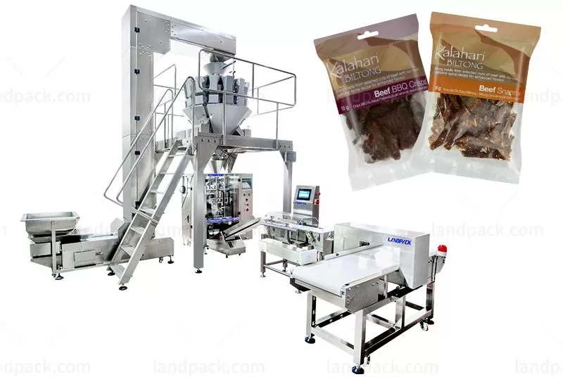 Automatic Dry Food/ Jerky/ Biltong Packing Machine With Metal Detector And Weight Sorting Scale