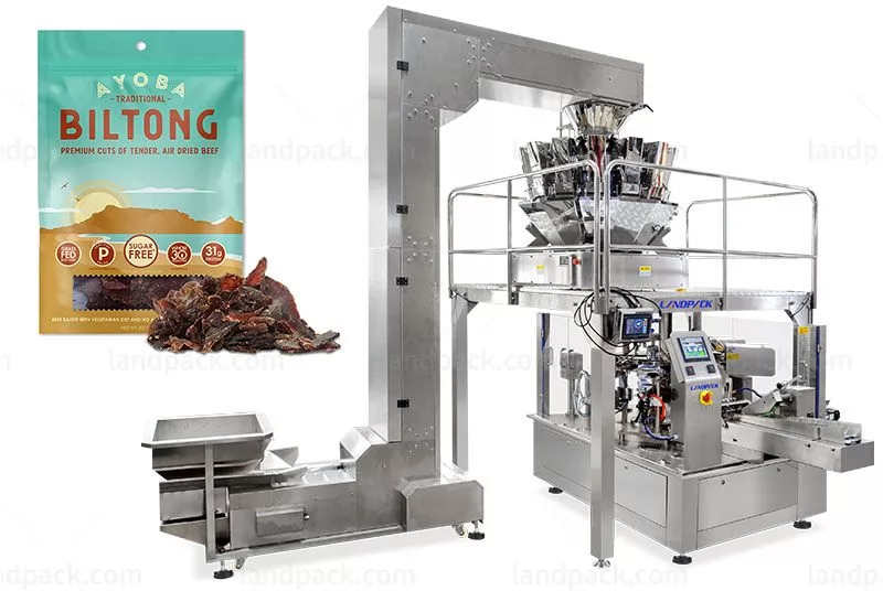 Automatic Beef Jerky Premad Pouch Packing Machine With Multihead Weigher