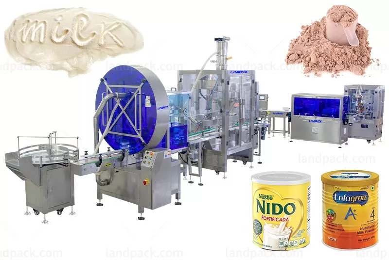 Hot Sale Automatic Milk Powder Protein Powder Walnut Powder Jar Bottle Filling Machine Capping Labeling Packing Line
