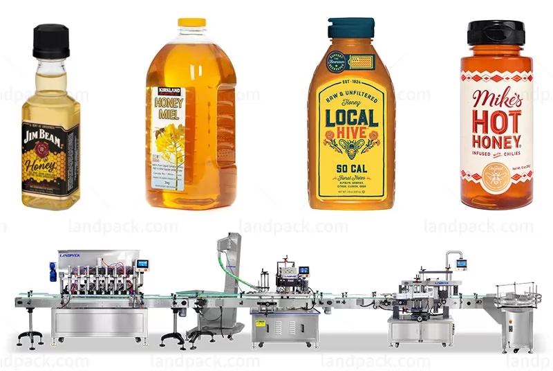 Automatic Honey 8 Heads Piston Pump Bottle Filling Capping And Labeling Line