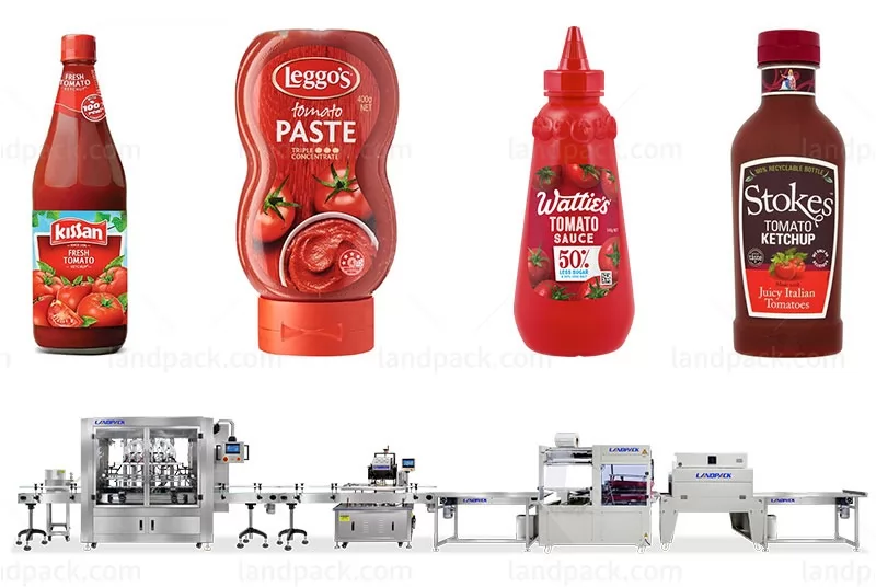 6 Heads Piston Pumps Ketchup Bottle Filling And Capping Machine With Heat Shrink Wrapper