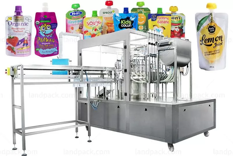 Automatic Rotary Spout Pouch Squeeze Pouch Filling Capping Machine For Liquid Fruit Juice Puree