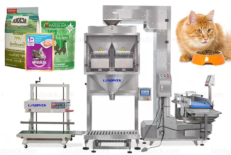 Automatic 1kg-25kg Pet Food 2 heads Weigher Packing Machine With Sealing Machine