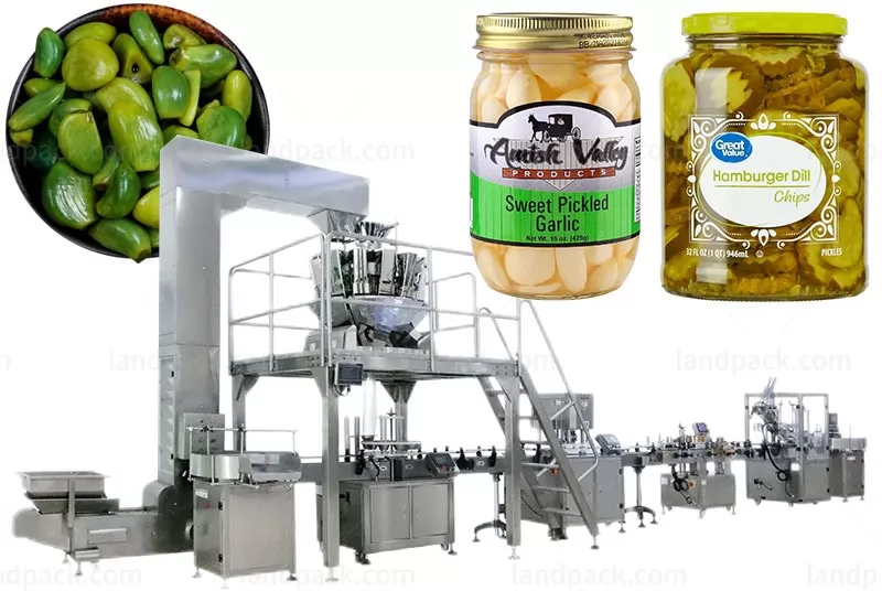 Automatic Bottle Can Jar Pickle Kimchi Filling Capping Labeling Machine
