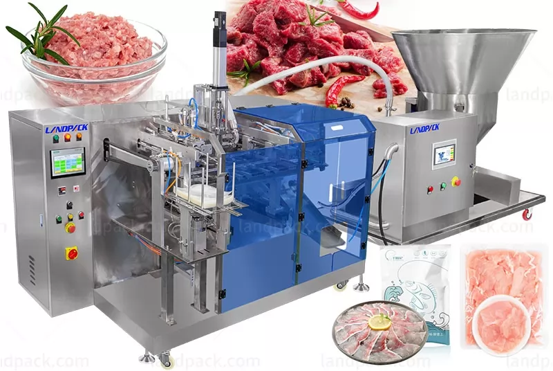 Automatic Minced Meat Meat Slice Fishes Thick Liquid Packing Machine With Servo Rotor Pump Filling System