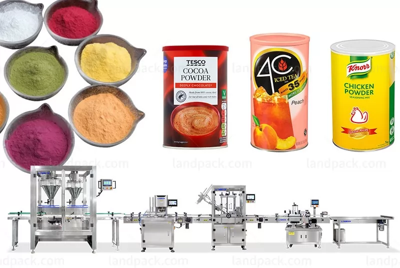Automatic Fluidic Powder Double Head Weighing Canning Bottling Filling Machine Line