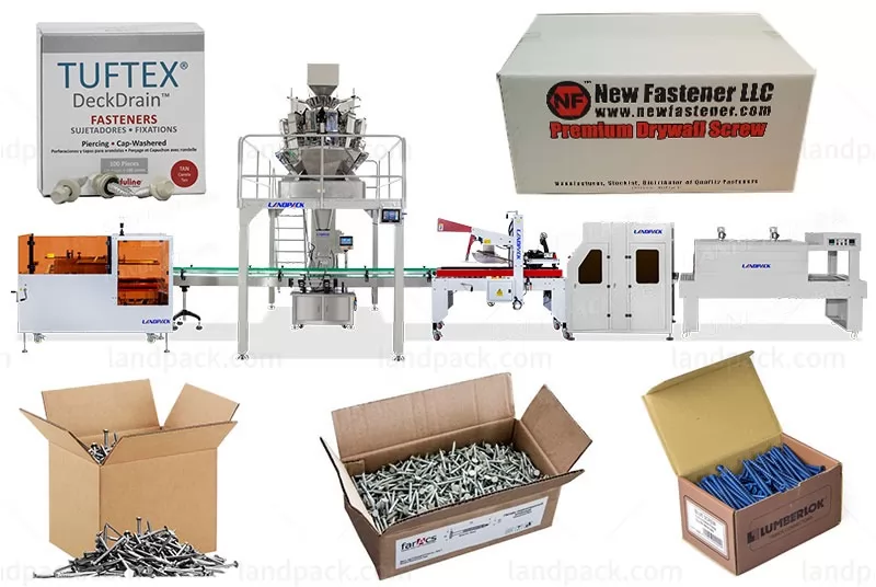 Automatic Granule Accessories Carton Box Filling Line With Shrink Wrap Machine