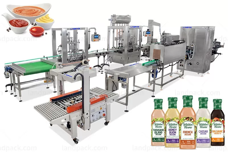 Automatic Thick Liquid Filling Capping Labeling Line With Shrink Wrapper
