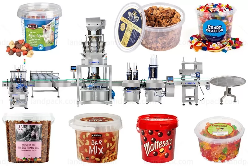 Full Automatic Mixed Nuts Plastic Jar Bottles Filling And Caps Pressing Machine Line