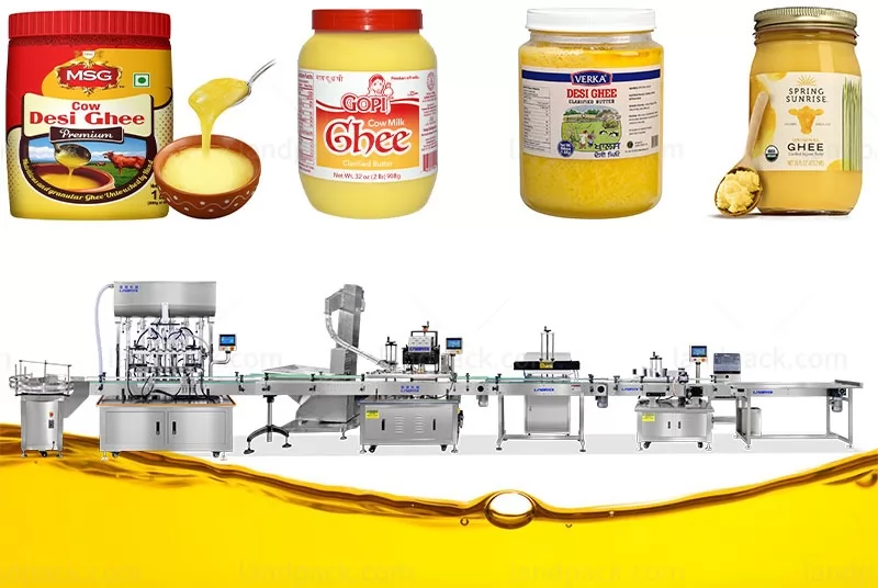 Fully Automatic Liquid Ghee Jar Filling Capping Labeling Production Line