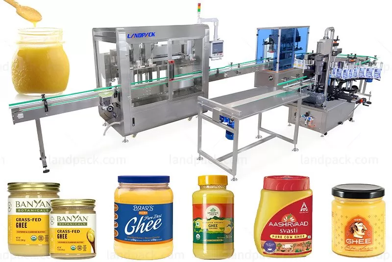 High Speed Liquid Ghee Oil Tracking Type Filling Machine Line with Capping Labeling Machine