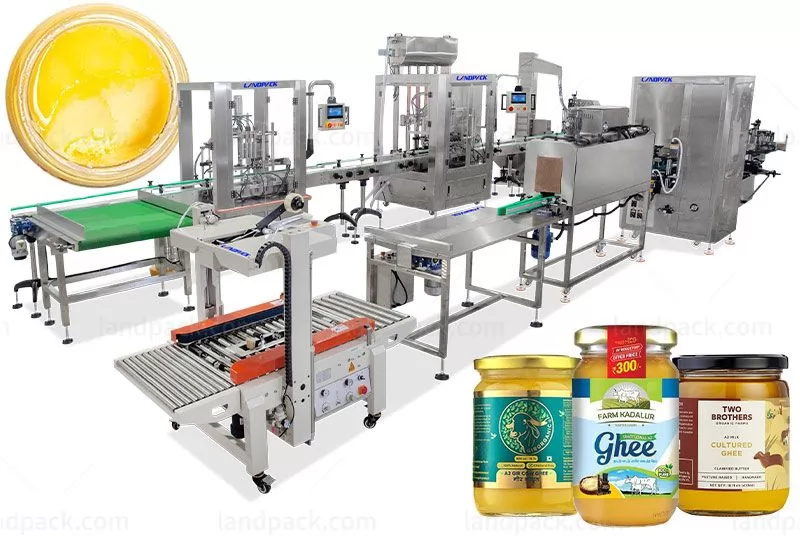 Fully Automatic 4 Heads Piston Pump Ghee Glass Jar Tin Filling Machine Line