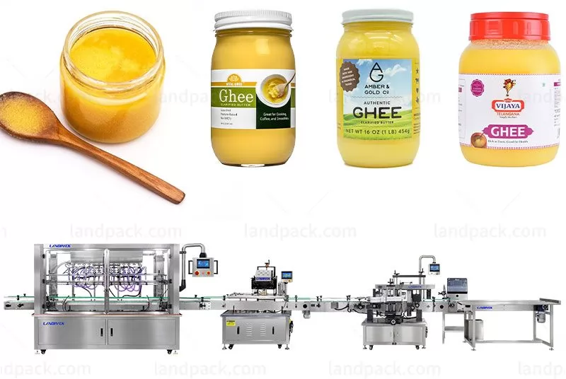 High Efficiency 10 Heads Glass Tin Jar Gear Pump Ghee Oil Filling Production Line