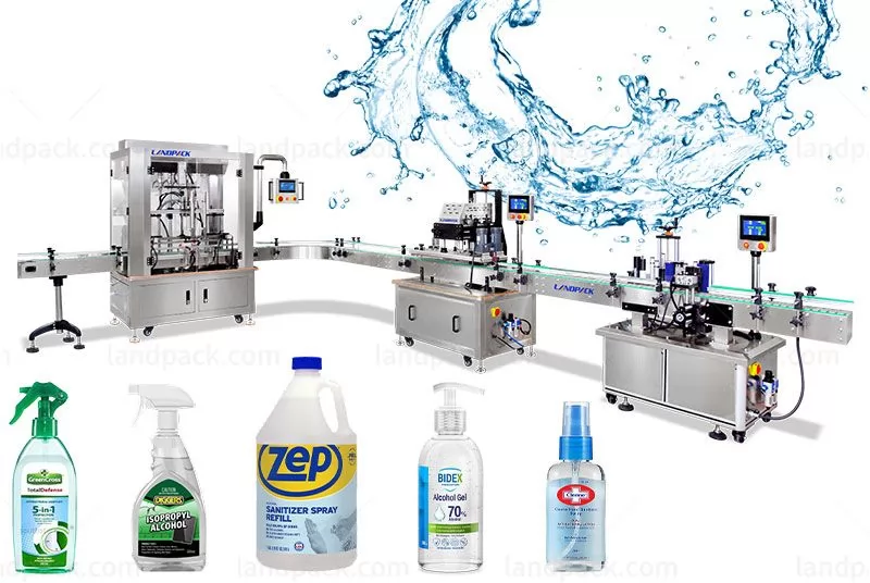 Auto Alcohol Liquor Bottle Filling Capping Labeling Line With 4 Head Piston Pump