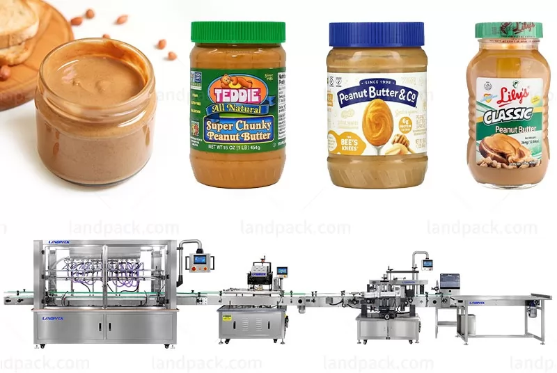 Auto Peanut Butter Round Bottle Jar Filling Capping Labeling Line With Inkjet Printer