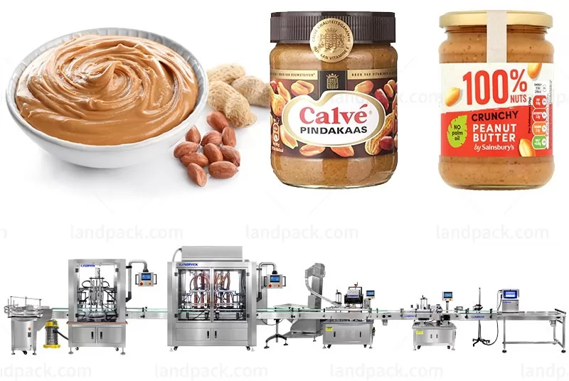Automatic Peanut Butter Bottle Jar Filling Capping Labeling Line With Bottle Washer