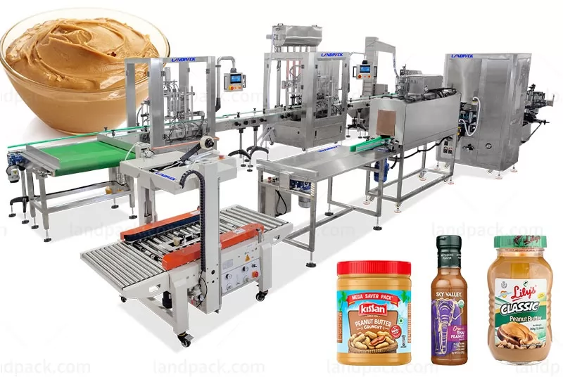 Automatic Peanut Butter 4 Heads Piston Pump Bottle Filling Capping And Labeling Line
