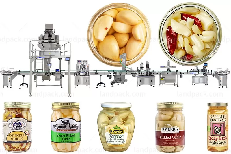 Automatic Pickled Garlic Bottle Jar Filling Capping Labeling Machine Line