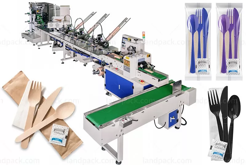 Automatic Disposable Cutlery Set Packing Machine For Napkin Tissue Spoon Fork Knife Toothpick Salt Pepper