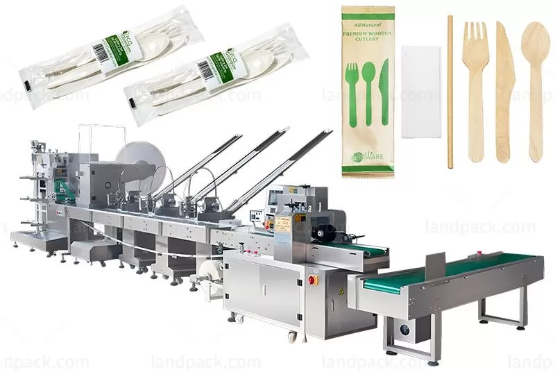 Automatic Cutlery Sets Napkin Tissue Spoon Fork Knife Toothpick Feeding Wrapping Machine