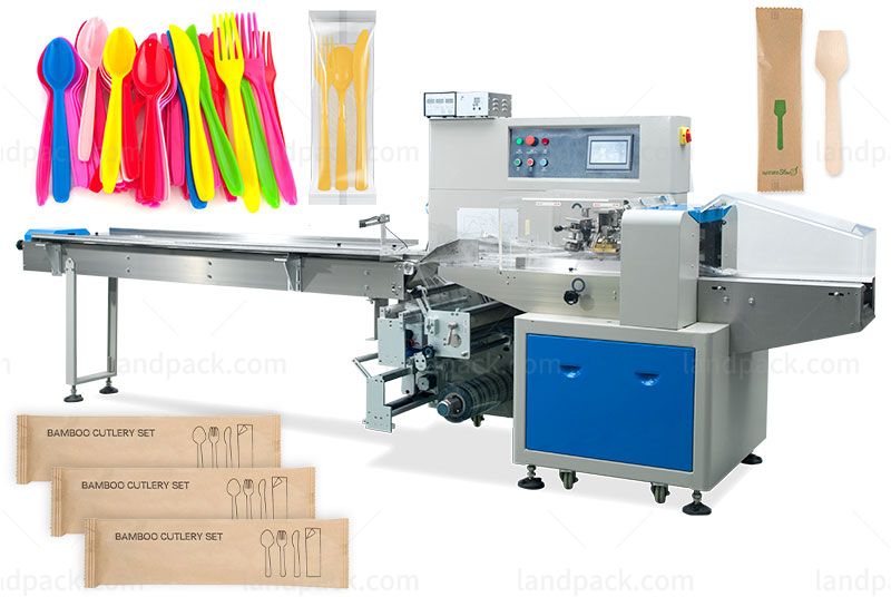 Automatic Horizontal Disposable Wooden Plastic Cutlery Set Pillow Bag Packaging Machine