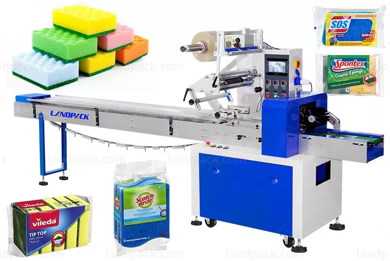 Automatic Cleaning Sponge Flow Wrapping Pillow Bag Packing Machine