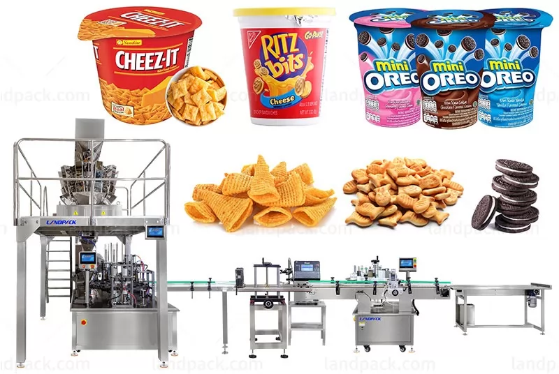 Automatic Biscuits Bugles Popcorn Bottle Cups Filling Sealing Machine Production Line