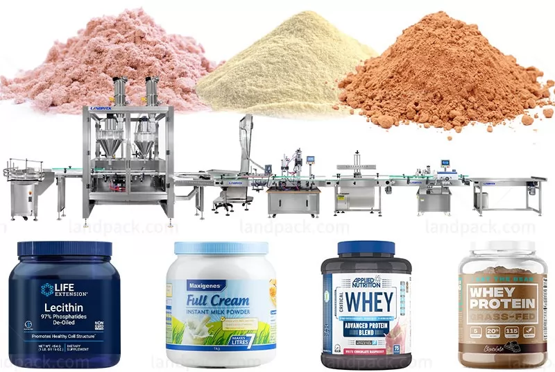 Fully Automatic Powder Bottle Filling Line For Nutrition Powder Collagen Powder Milk Powder