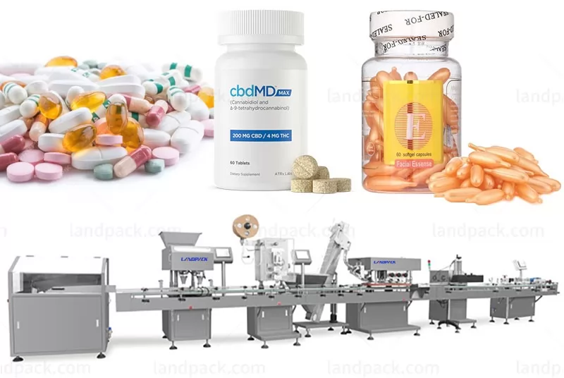 Automatic Tablets Pills Capsule Bottle Counting Capping Labeling Machine Line