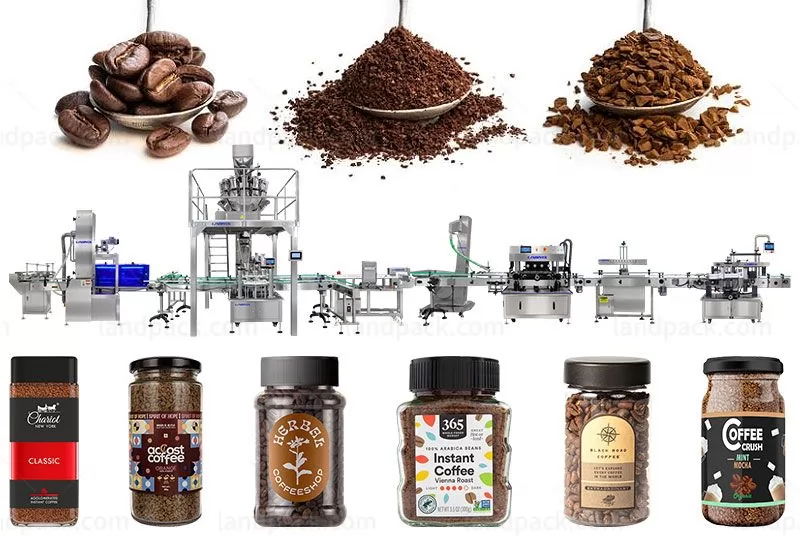 Automatic Granule Coffee Bean Bottles Weighing Filling Machine Line With UV Sterilization