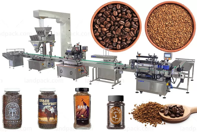 Automatic Coffee Bean Granule Square Round Bottle Filling Capping Labeling Machine