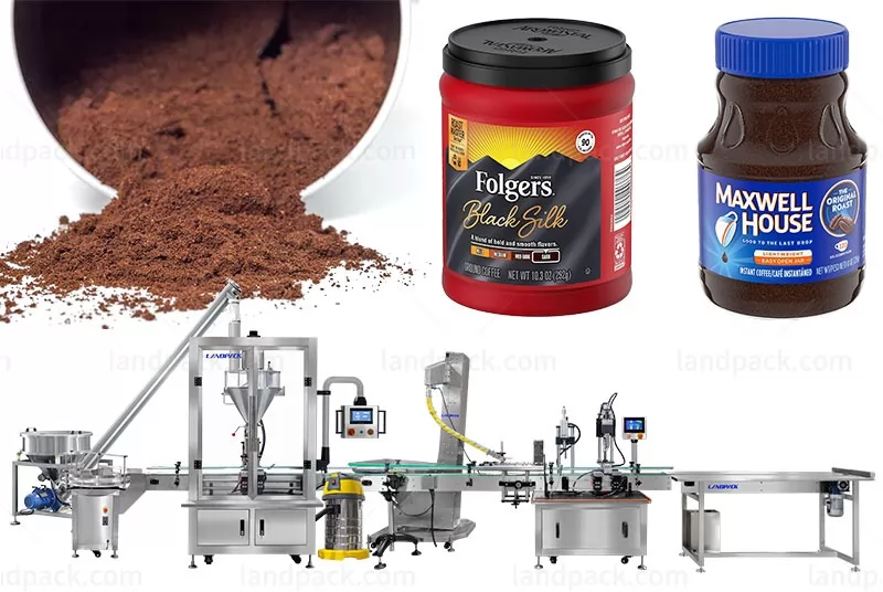 Automatic Coffee Powder Bottle Jar Filling And Capping Machine Line