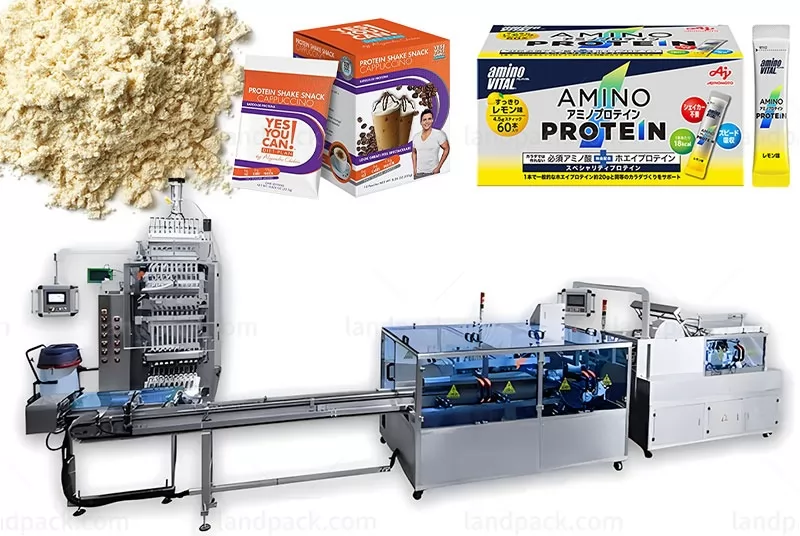 Automatic Protein Collagen Powder Stick Bag Packing Packaging Cartoning Machine Line
