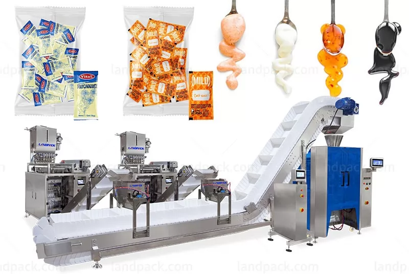 Automatic Multilane Liquid Sauce Sachet Counting Into Bag Packaging Line