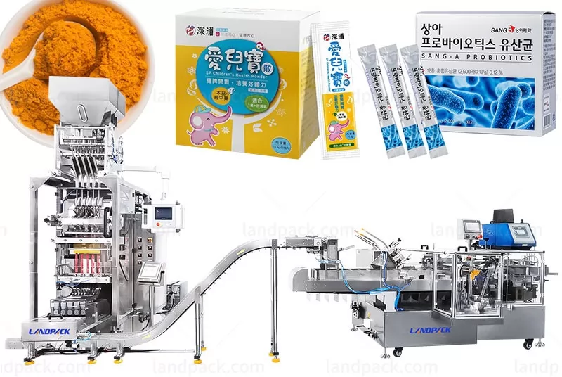 Automatic Multi Lane Sachet Bag Pharma Powder Packing Cartoning Machine Line