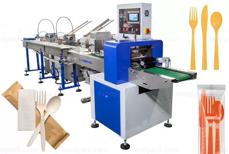 Automatic Cutlery Plastic Spoon Knife Flow Wrapping Packing Machine