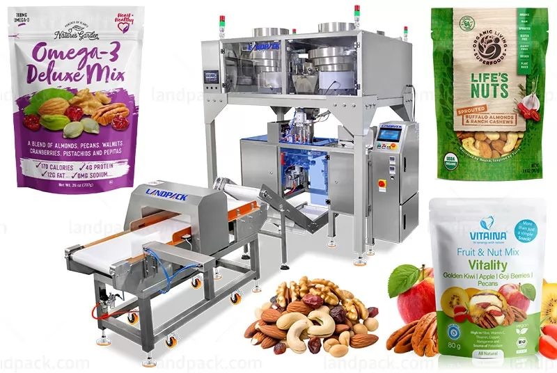 Automatic Granual Mixing Zipper Pouch Mini Doypack Filling Sealing Packaging Machine With Metal Detector