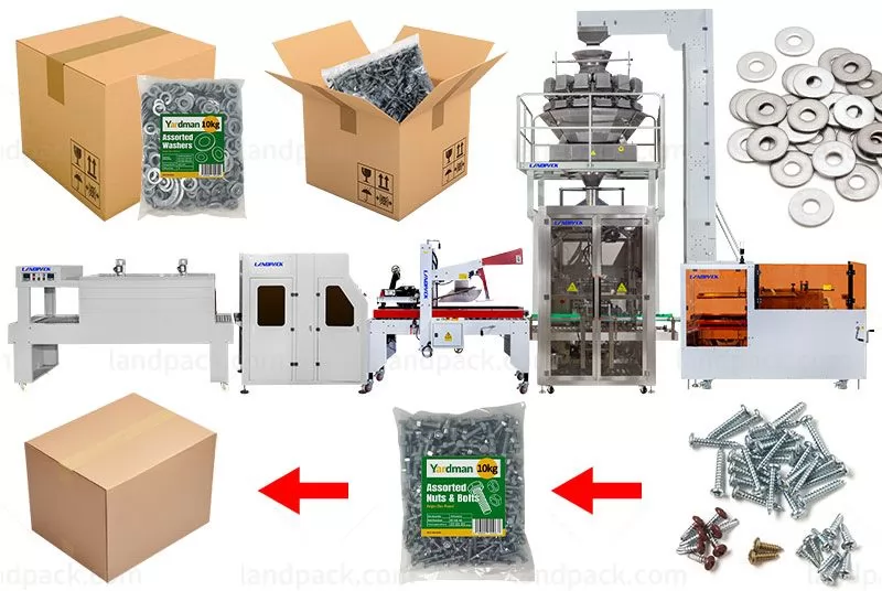 Automatic Fastener Hardware Bag Packaging Cartoning Line With Robotic Arm