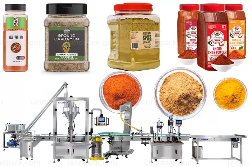 Automatic Spice Powder Jar Can Filling Sealing Machine Line