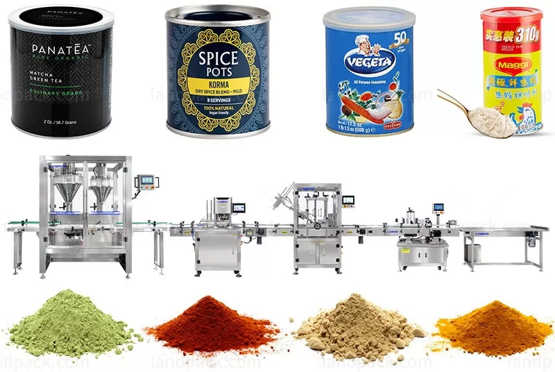 Automatic Double Heads Spice Powder Can Filling Sealing Machine Line