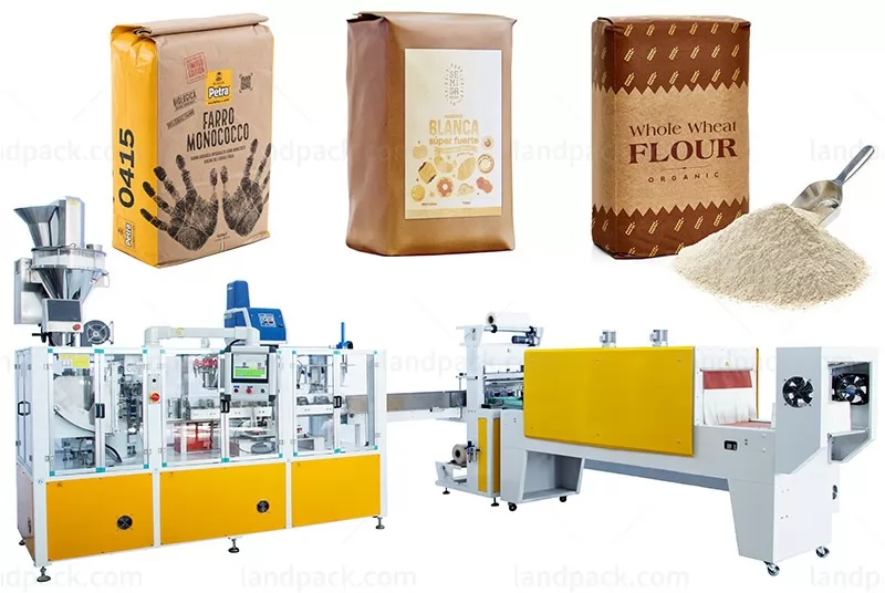 Automatic Flour Powder Premade Block Bottom Pouch Packing Shrinking Machine