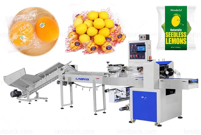 Automatic Orange Fresh Fruits Feeding Flow Wrapping Packing Machine