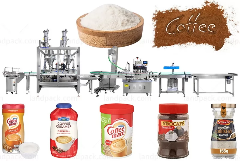 Automatic Coffee Mate Powder Bottle Filling Capping Sealing Machine Line